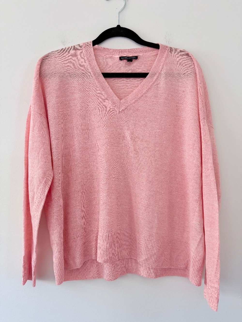 Eileen Fisher 100% Organic Linen V-Neck Sweater Peach Coastal Beach Classic